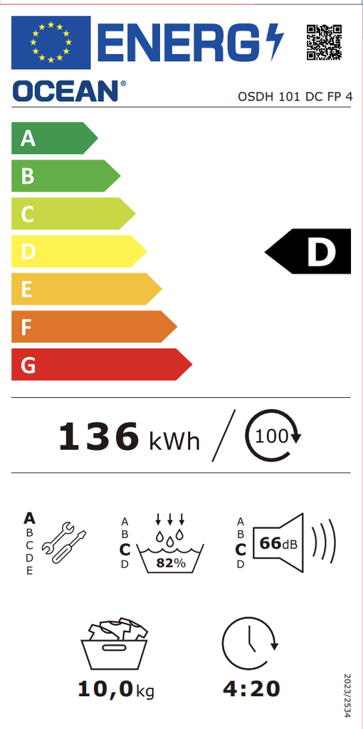 OCEAN sèche linge pompe à chaleur inverter 10kg - Blanc