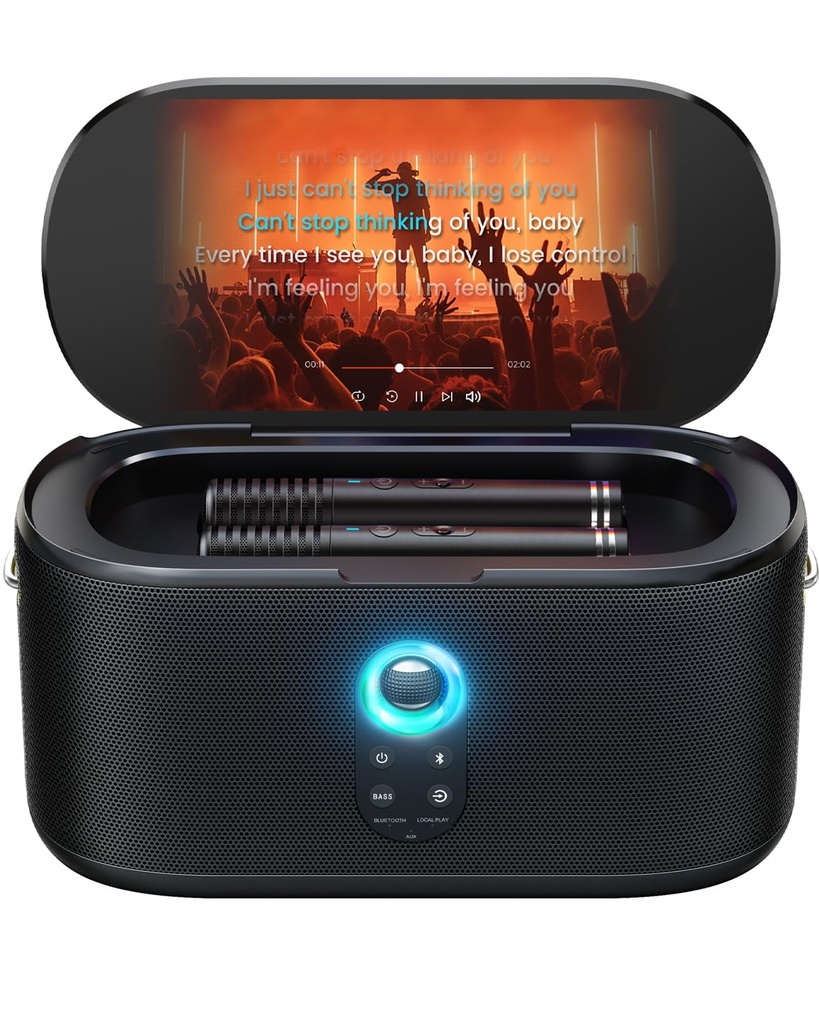 Enceinte de Karaoké portable 300 W - WiFi/Bluetooth 5.3 - Ecran tactile 10.1" - Batterie intégrée avec 8 heures d'autonomie - HDMI/USB/SD/AUX/Micro - 2x microphones IKARAO-SHELLS1