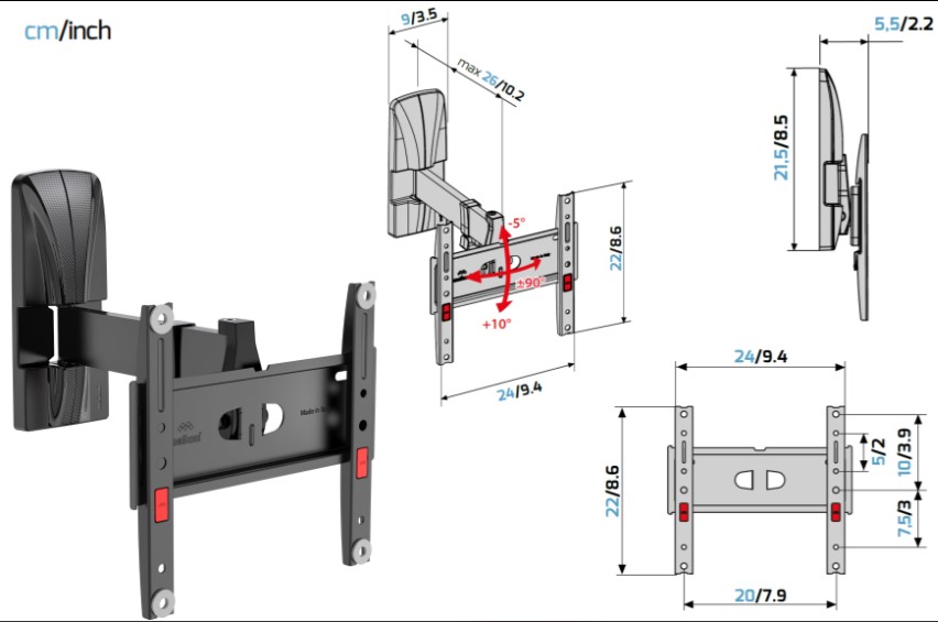 MELICONI SUPPORT MURAL INCLINABLE ET ORIENTABLE POUR TV +/- 90° GSR200PLUSFB 480925