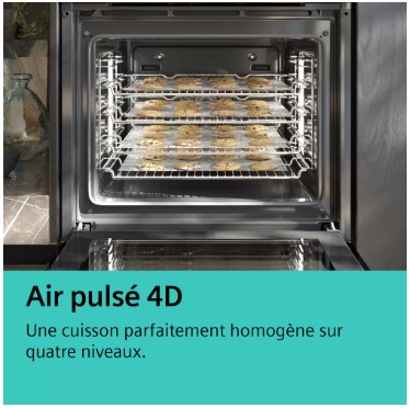 SIEMENS Four Pyrolyse Porte Froide 71L A+ Façade Noir & Inox