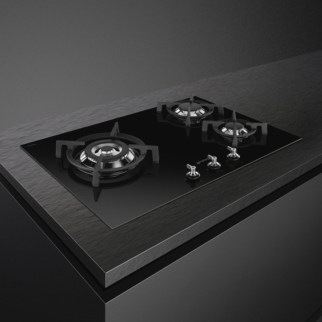 SMEG Plaque de cuisson verre noir 70cm 3 feux dont 1 ultra rapide de 6500W