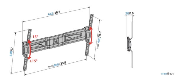 MELICONI Support mural inclinable haut et bas slim 50-86 pouces (vesa 600) GST600PLUS