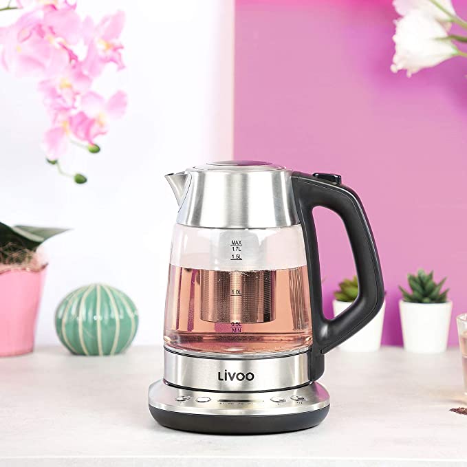 Bouilloire en verre sans fil 1.7L + théière électrique DOMOCLIP