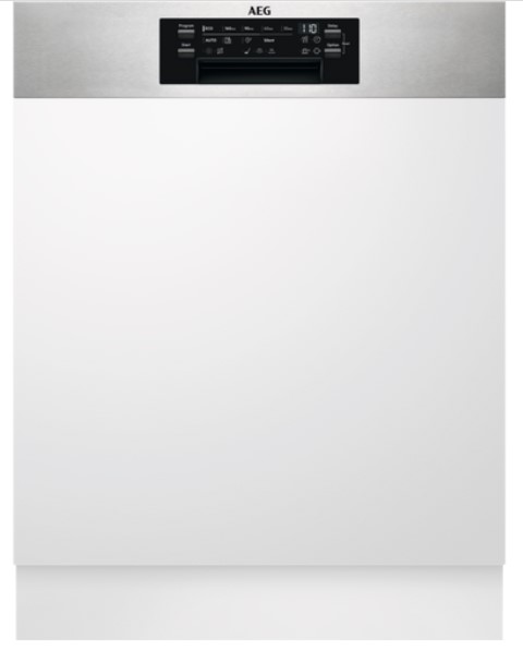 AEG Lave-vaisselle 60 cm 15 couverts Classe D - intégrable avec bandeau inox apparent cuve XXL