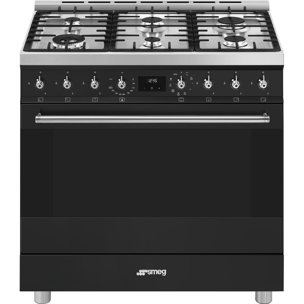 SMEG Centre de cuisson 90cm catalyse esthétique Classica Sinfonia - noire