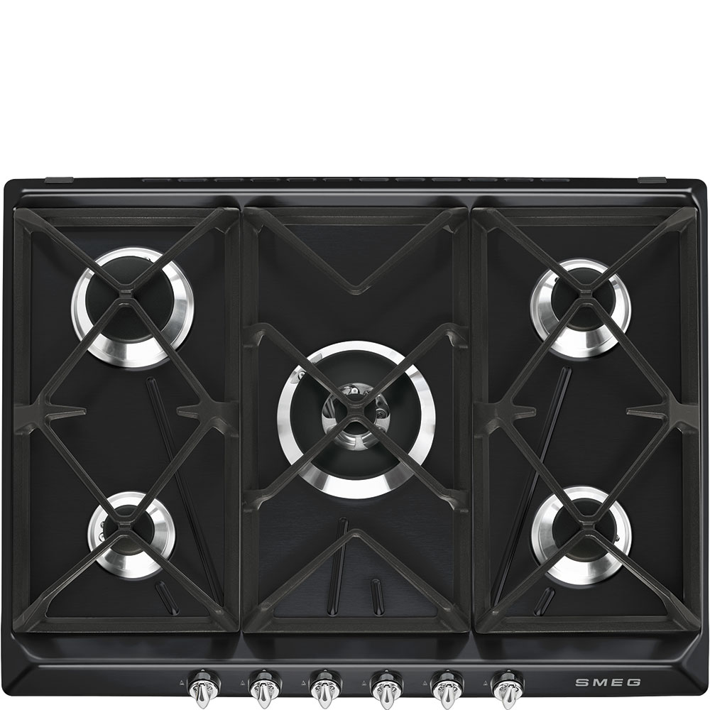 SMEG Plaque gaz 75 cm 5 feux - (dont 1 de 5000W) esthétique Victoria, noir