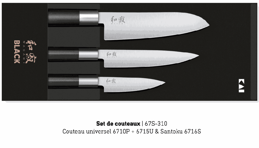 KAI - Set de  3 Couteaux Japonais | Wasabi Black | 6710P / 6715U / 6716S | 67S310