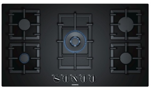 [EP9A6QB90] SIEMENS Plaque 90cm 5 feux gaz verre noir - fleur de pan