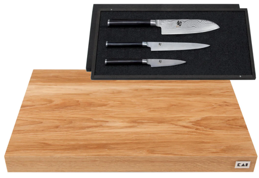 [DM-0789DMSET1] KAI Set de 3 couteaux Shun avec planche en chêne