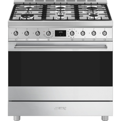 [C9GMX2] SMEG Piano de cuisson mixte (four électrique, plaque cuisson 6 feux gaz) 90x60 cm avec Vapor Clean - esthétique Classica Sinfonia