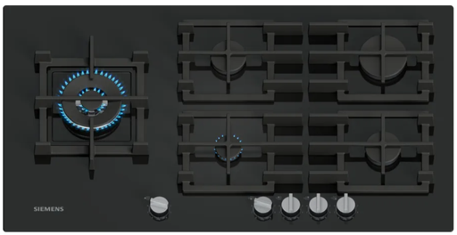 [EP9A6MI40] SIEMENS Table gaz 90 cm 5 feux gaz Verre trempé, Noir - installation fleur de pan ou semi fleur