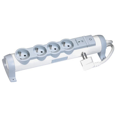 [050095] Rallonge multiprise 4 prises de courant 2P+T 16A 230V avec parafoudre - blanc et gris